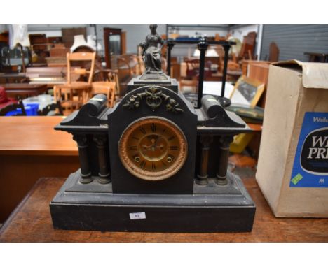 An Ansonia slate architectural mantle clock , movement stamped June 14, 81