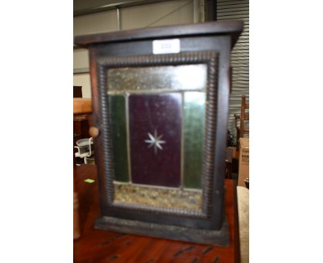 An interesting smokers style cabinet, not fitted , coloured glass panel door, dimensions 24 x 18 x 33cm