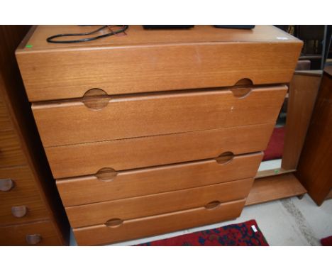 A vintage teak six drawer bedroom chest, width approx. 82cm