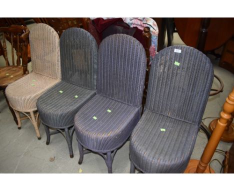 A set of four vintage Lloyd Loom chairs, rare design, various colours, each chair width approx. 35cm, height to back 88cm, he