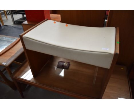 A vintage teak and vinyl dressing table stool, width approx. 61cm