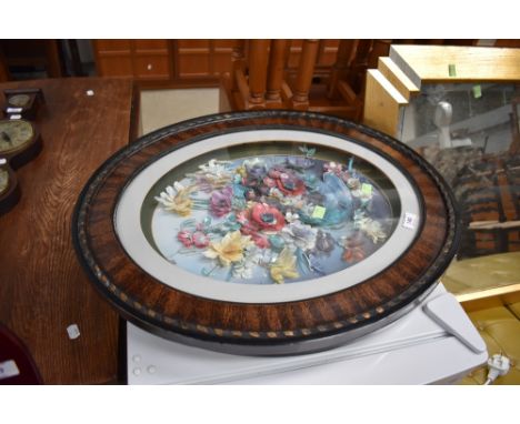Two modern decoupages in vintage oval wood frames