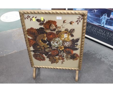 Gilt and floral fire screen
