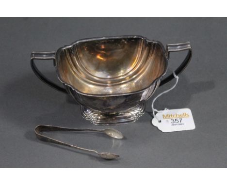 Sheffield silver sugar basin and sugar nips 