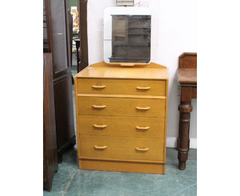 G Plan Ebenezer Gomme light oak dressing chest, mirror above four drawers.  Overall height 139 cm, width 76 cm, depth 46 cm