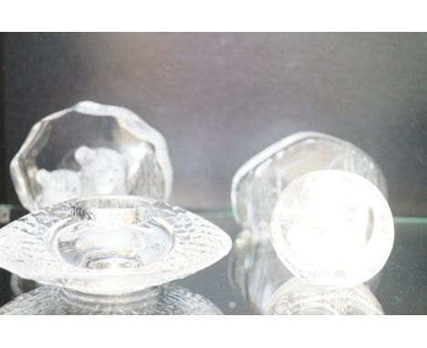 2x Signed Kosta paperweights, Orrefors candle holder &amp; Matt Jonasson paperweight - All signed  