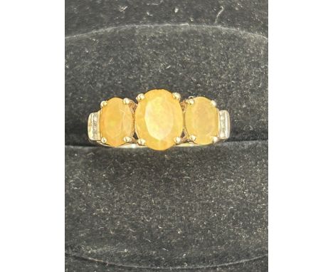 10ct Gold ring set with orange opal &amp; diamond Size S 