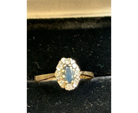 9ct Gold ring set with sapphire &amp; diamonds Size K 1.5g 