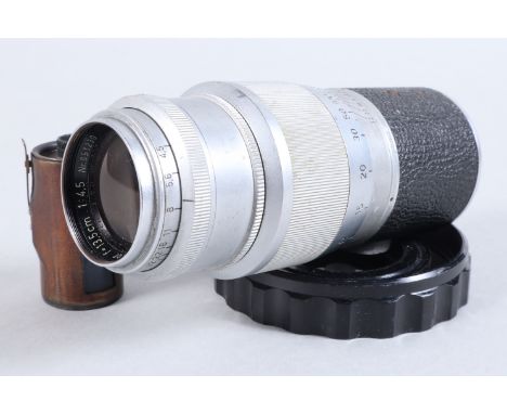 A Chrome Leitz Wetzlar Hektor 13.5cm f/4.5 Lens, serial no 851230, 1951, barrel F, age-related discolouration to chrome, elem