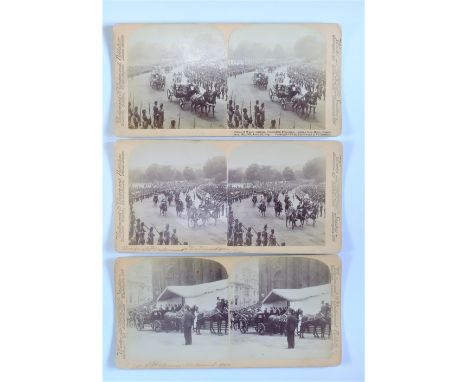 Various Underwood &amp; Underwood Stereoscopic Cards,  King Edward VII's Coronation, 1902, with manuscript copyright details 
