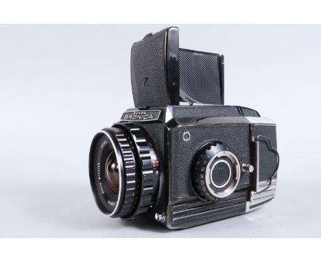 A Zenza Bronica S2 Camera Outfit, black, serial no CB 172077, shutter working, body G, some wear to film advance knob, slight