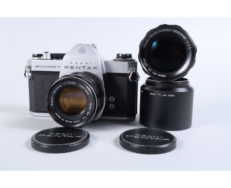 An Asahi Pentax Spotmatic F Camera, chrome, serial no 6094499, shutter working, battry check working, meter unresponsive, sel