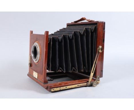 A John Browning Mahogany Field Camera Body, 6½ x 4¾in, nameplate  JOHN BROWNING MANUFACTURER 63, STRAND W.C. LONDON, square-c