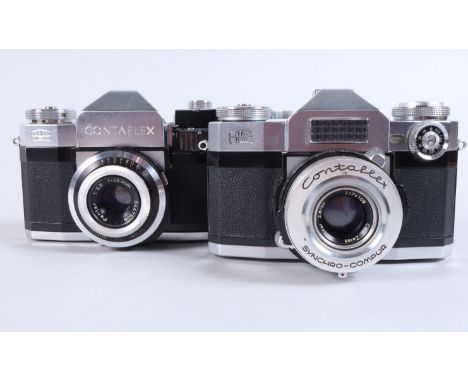 Two Zeiss Ikon Contaflex Cameras, a Contaflex Super, serial no Y 90905, shutter working, meter responsive, body G, some light