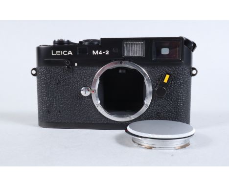 A Leica M4 2 Camera Body, black, made in Canada, serial no 1468238, 1977-78, shutter working, viewfinder clear, rangefinder w