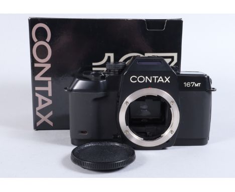 A Contax 167 MT Camera Body, serial no 104757, shutter working, meter responsive, body G, light wear, with body cap, strap, e