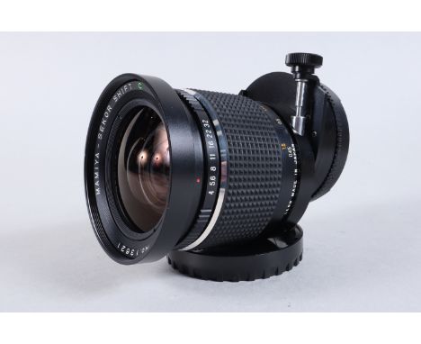 A Mamiya Sekor Shift C 50mm f/4 Lens, 645, 645 pro mount, serial no 13621, barrel VG, elements F-G, haze, shift moves freely,