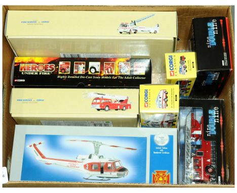 Corgi a boxed Fire Service group to include US50402 Huey Iroquois Helicopter, 97392 Simon/Dennis Hydraulic Platform, CC10307 