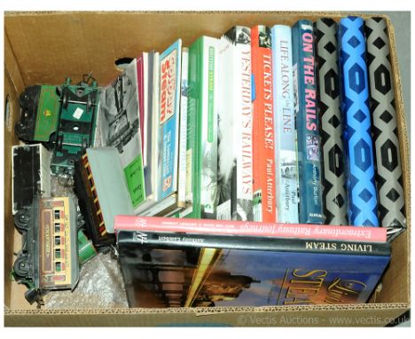 Train related hard &amp; soft backed books, Hornby clockwork loco, 3x photo albums. To include Tickets Please, Yesterdays Rai