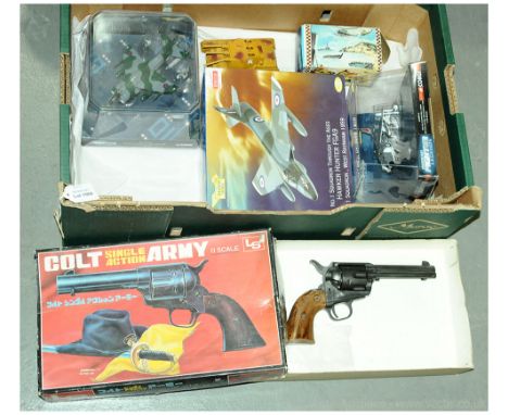 Corgi Aviation Archive 3x Jet Aircraft, Plastic Tank &amp; Colt Army Pistol. Corgi Aviation Archive AA32409 Hawker Harrier GR