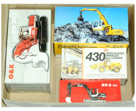 NZG a boxed group to include 251 JCB 430 Articulated Wheeled Loader, 334 O&amp;K RH 6-22 Crawler Excavator, 497 Liebherr A316
