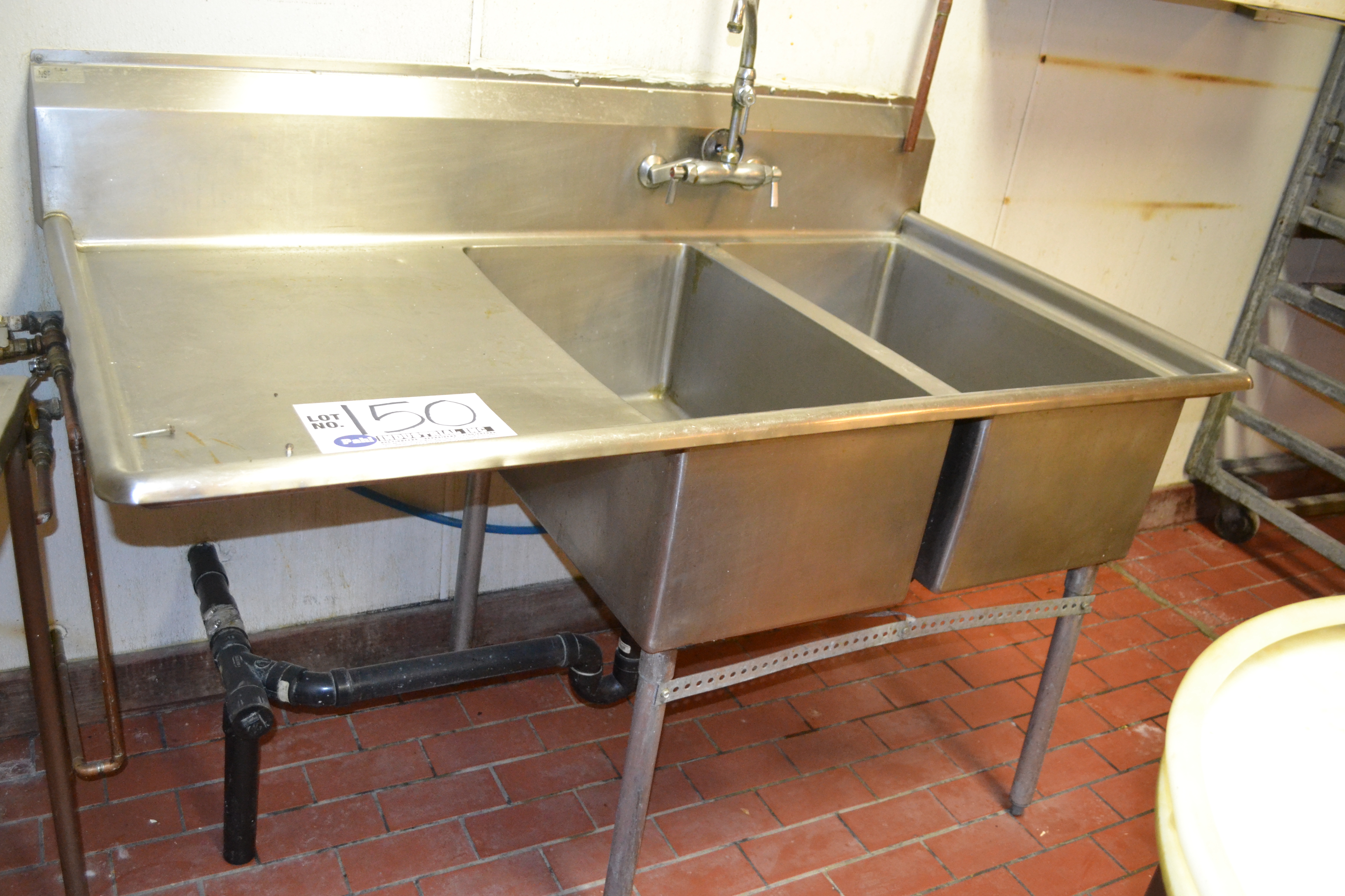 Stainless Steel 2 bay sink with left runoff 5' X 32" X 3' Tall 2 Bay Stainless Steel Commercial Sink