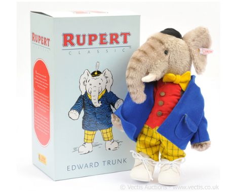 Steiff Rupert the Bear Edward Trunk Classic, white tag 653575, limited edition of 1500 exclusive to UK and Ireland, grey moha