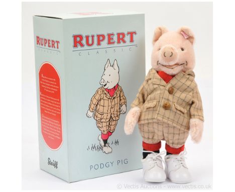 Steiff Rupert the Bear Classic Podgy Pig, white tag 653629, LE 1500, 2009, UK &amp; Ireland exclusive, pink mohair, includes 