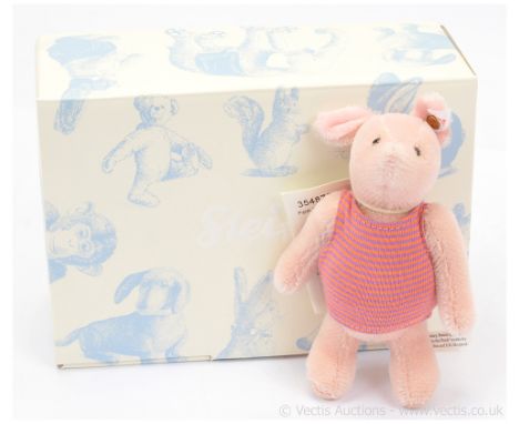Steiff Winnie the Pooh Piglet, white tag 354878, LE 2000, 2013, rose mohair, includes swing label (bent), certificate, Excell
