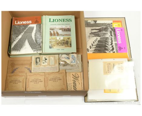 Quantity of vintage cigarette picture card albums including Wills and John Player &amp; Sons, with cards featuring Uniforms o