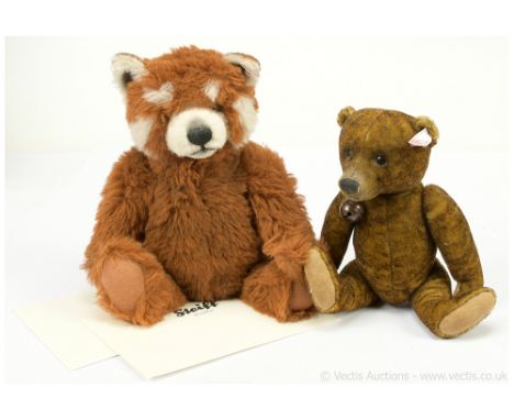 Steiff pair of teddy bears: (1) Red Panda Ted, white tag 663253, LE 2000, reddish brown alpaca, certificate-creased (neat ink