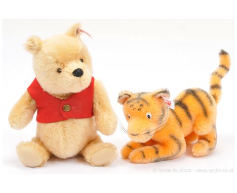 Steiff Winnie the Pooh pair: (1) Steiff Winnie the Pooh, white tag 354908, LE 2000, blonde mohair, with certificate- creased 