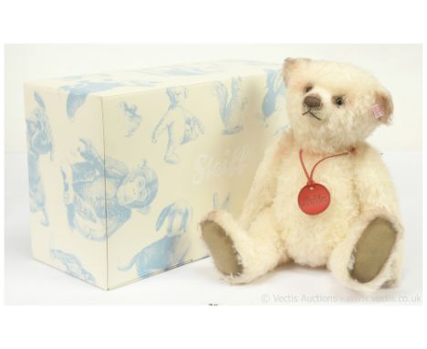 Steiff Bella teddy bear, exclusive to The UK and Ireland, 2009, white tag 663376, LE 2000, white mohair, with leather neck me