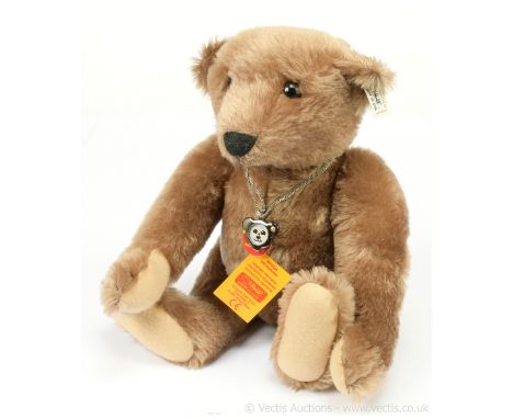 Steiff Pendant Watch teddy bear, caramel mohair, 1993, white tag 606502, LE 3000, complete with chest tag, pendant watch on c