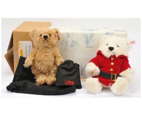 Steiff pair of teddy bears: (1) White alpaca Santa Claus teddy bear 2008, white tag 037252, limited to the year, includes cer