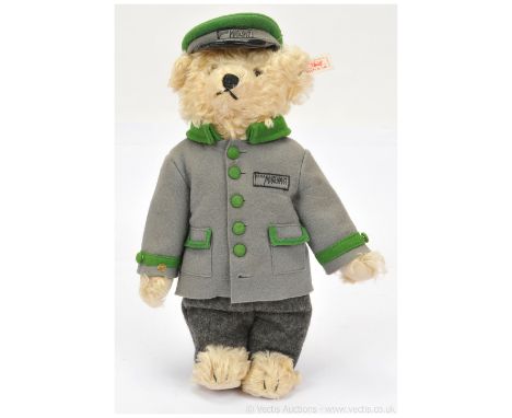 Steiff 100 Years of the Berlin Morgenpost teddy bear, 1998, LE 1500, white tag 655425, blonde mohair bear, missing miniature 