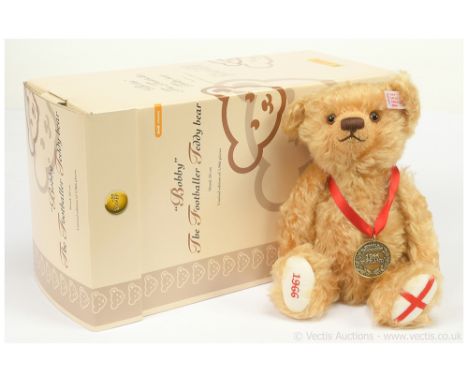 Steiff Bobby 1966 Commemorative Football teddy bear, white tag 662287, LE 1966, 2006 (fortieth anniversary year), blonde moha