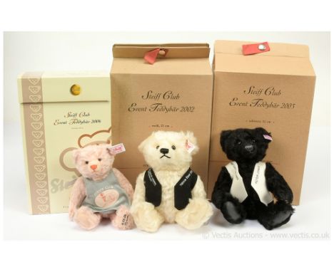 Steiff Club Event Bears x three: (1) 2002, white tag 420337, limited to production year 2002, white wavy mohair bear, with 15