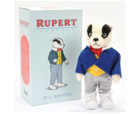 Steiff Rupert the Bear Bill Badger Classic, white tag 653636, LE 1500, 2010, UK &amp; Ireland exclusive, white mohair, includ