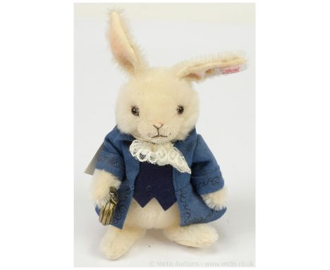 Steiff Vincent The White Rabbit, white tag 034534, LE 1500, from Alice in Wonderland, 2014, white mohair, with pocket watch, 