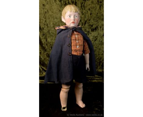 Kammer &amp; Reinhardt 102 Walter bisque socket head antique doll, German, c 1910, impressed K * R 102, painted light blue ey