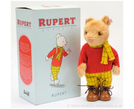 Steiff Rupert the Bear Classic, white tag 653599, LE 1973, 2008, UK &amp; Ireland exclusive, brown mohair, includes certifica