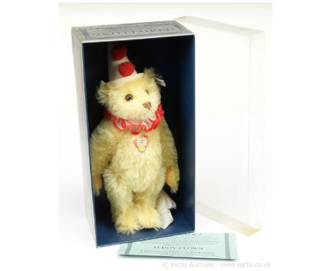 Steiff Teddy Clown Replica 1926, yellow mohair teddy bear, 1986, white tag 0170/32, LE 10,000, complete with certificate, che