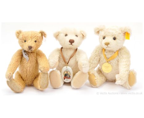 Steiff trio of teddy bears: (1) Steiff Margarete Steiff 150 Anniversary teddy bear, white tag 670183, LE to 1997, celebrating