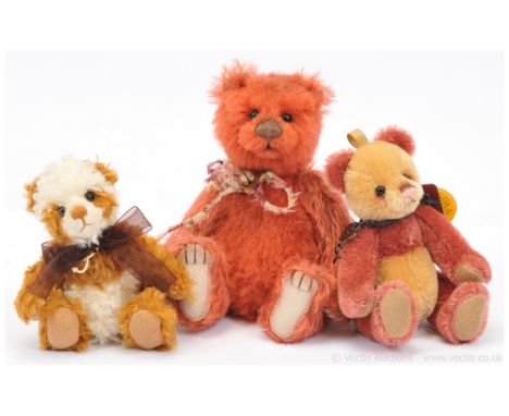 Charlie Bears x three teddy bears: (1) Charlie Bears Slipper miniature panda bear keyring, CBK 635295B, LE 1200, 2013, design