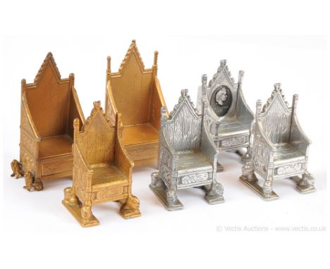 Collection of miniature Coronation Chairs x six: (1) &amp; (2) Johillco John Hill &amp; Co Coronation Series pair of King Geo