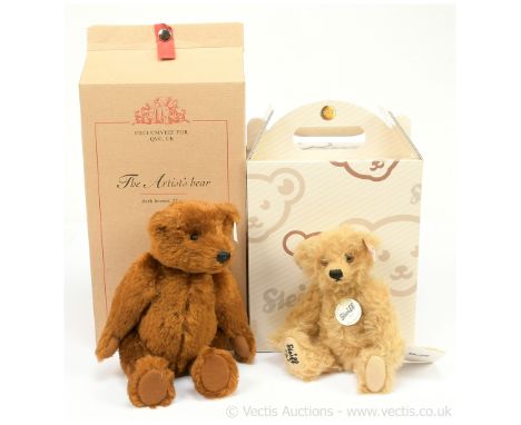Steiff pair of teddy bears: (1) Steiff The Artist Bear QVC exclusive, white tag 660986, LE 2500, red brown mohair teddy bear 