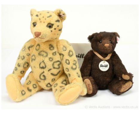 Steiff pair of teddy bears:(1) Teddy Bear alpaca Leopard, white tag 420696, LE 2008 pieces, golden alpaca with black leopard 