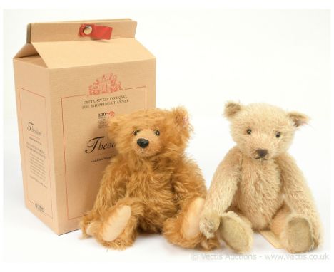 Steiff pair of teddy bears: (1) Theodore QVC exclusive teddy bear, white tag 660757, LE 2002, reddish blonde mohair, missing 