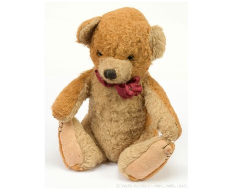 Chad Valley Cubby vintage teddy bear, British, 1930s, cinnamon and beige alpaca, red embroidered label to inner right leg, am